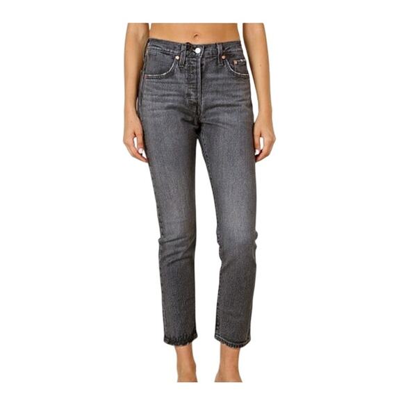Levi's Premium Mid Rise Button Fly 501 Skinny Fit Jeans in Coal‎ Black Size 24 - Picture 1 of 8